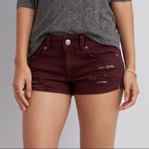 American Eagle Distressed Burgundy Shorts
